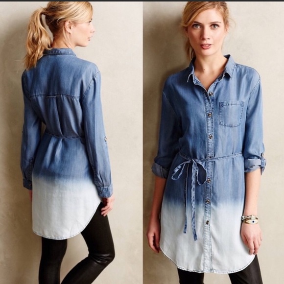 Anthro Holding Horses Dip Dye Chambray Tunic - Picture 2 of 4